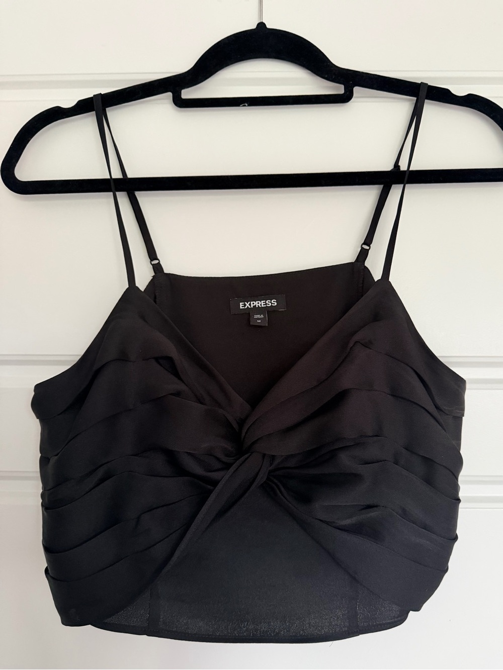 EXPRESS Black Twist-Front Spaghetti Strap Crop Top